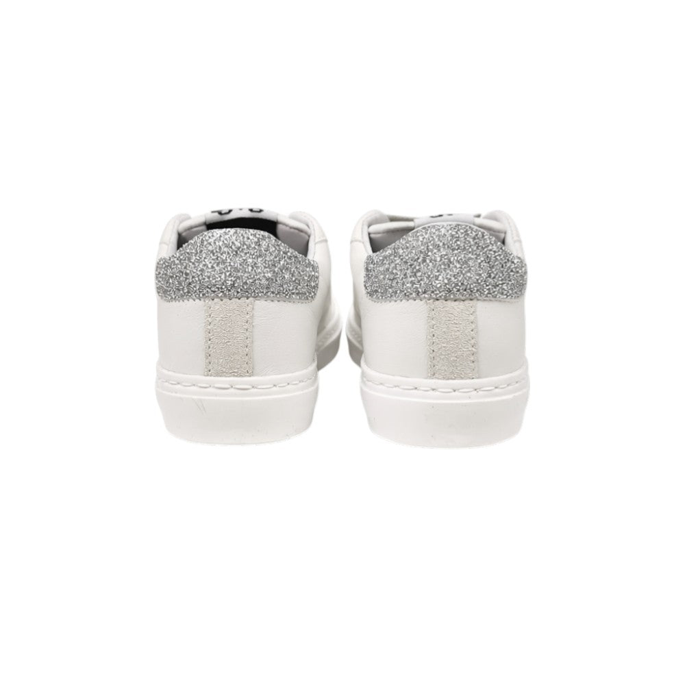 2Star Sneaker in Pelle Bianca 2SB3413_D con Stella Glitter Argento e Lacci Grigio Chiaro Lurex
