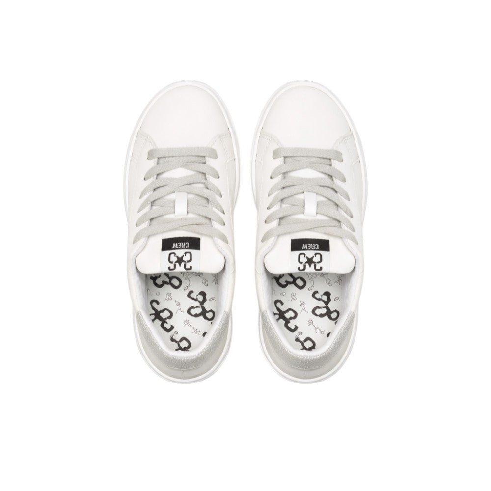 2Star Sneaker in Pelle Bianca 2SB3413_D con Stella Glitter Argento e Lacci Grigio Chiaro Lurex