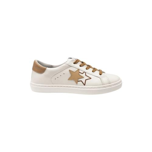 2Star Sneaker Bambina Bianca 2sb3443_C con Doppia Stella Beige e Lacci Camel