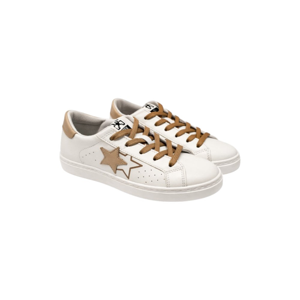 2Star Sneaker Bambina Bianca 2sb3443_C con Doppia Stella Beige e Lacci Camel