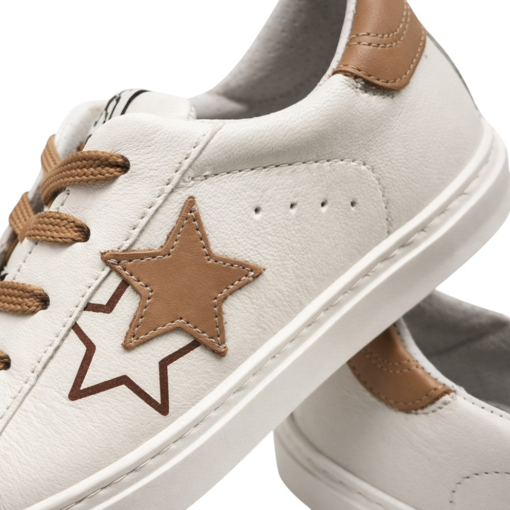 2Star Sneaker Bambina Bianca 2sb3443_C con Doppia Stella Beige e Lacci Camel