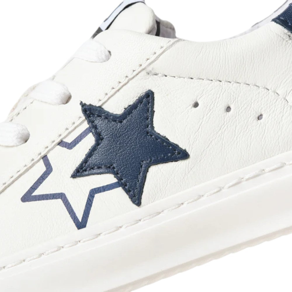 2Star Sneaker Bambina Bianca 2SB3444_D con Doppia Stella Blu e Tallone Coordinato