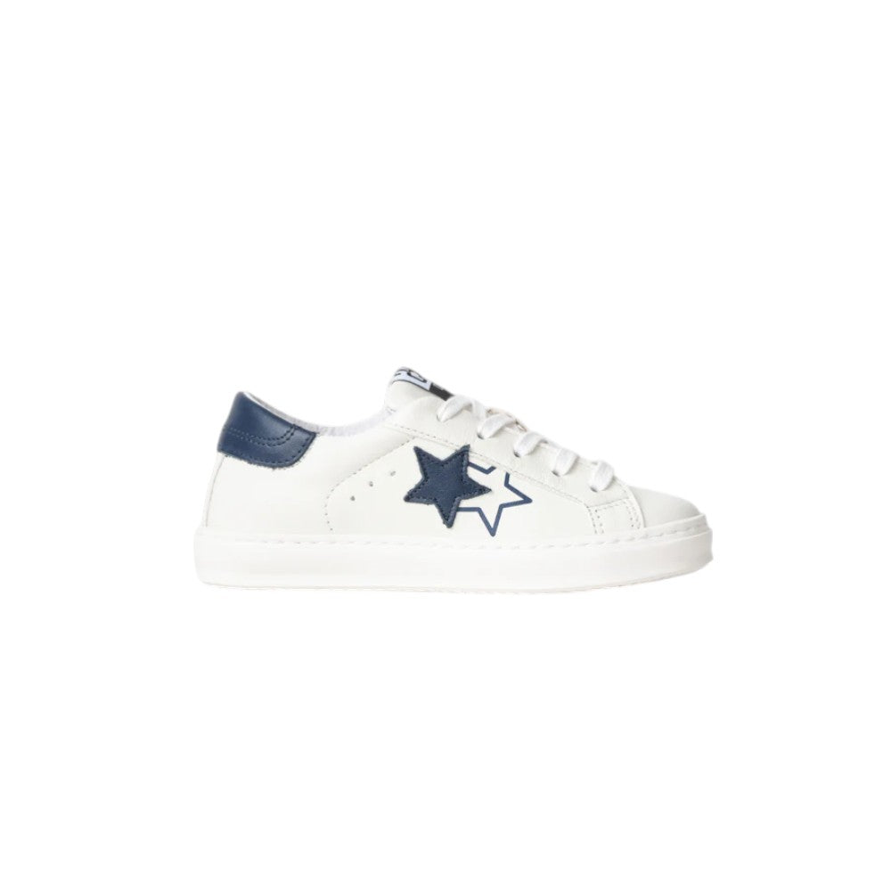 2Star Sneaker Bambina Bianca 2SB3444_D con Doppia Stella Blu e Tallone Coordinato