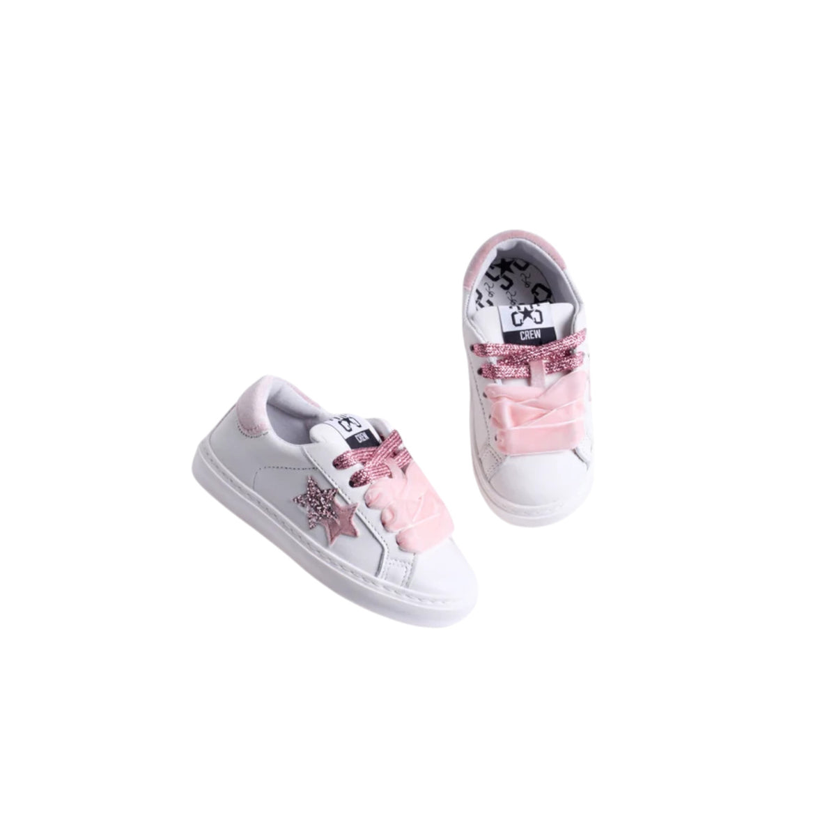 Sneakers 2STAR in pelle bianca con dettagli rosa