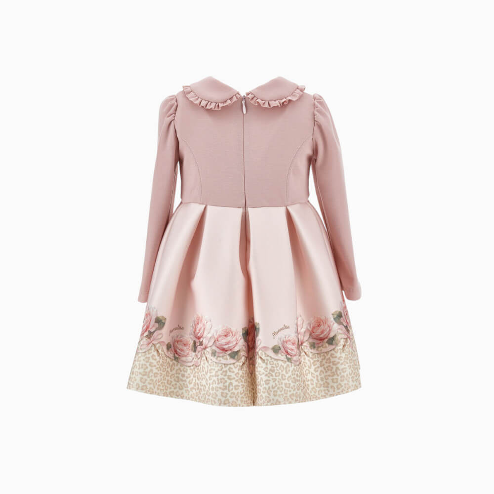 Monnalisa Abito bambina rosa con rose applicate e gonna floreale – 31H9030080