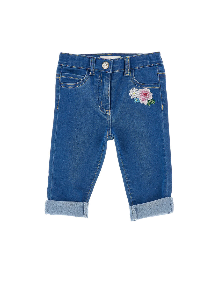 Jeans Monnalisa Denim con Ricamo Fiore 39G4031