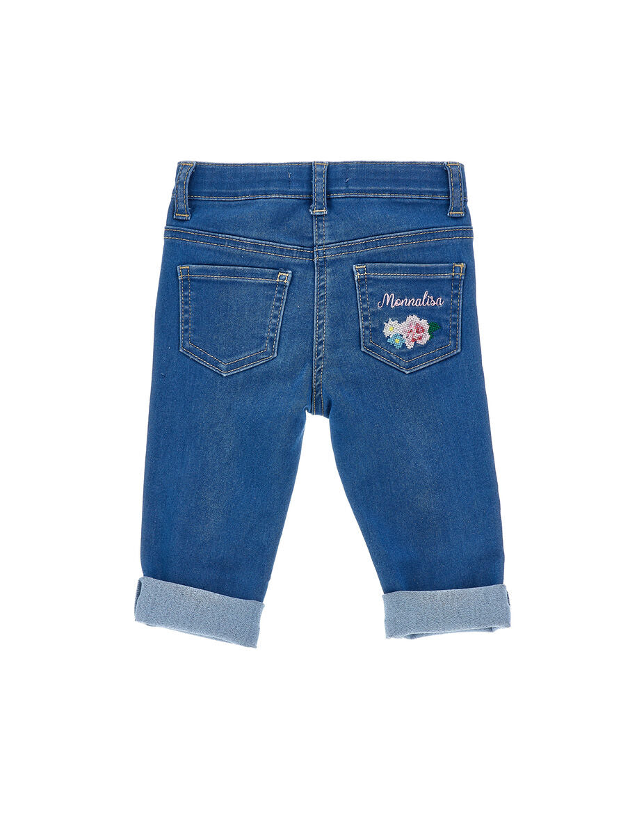 Jeans Monnalisa Denim con Ricamo Fiore 39G4031