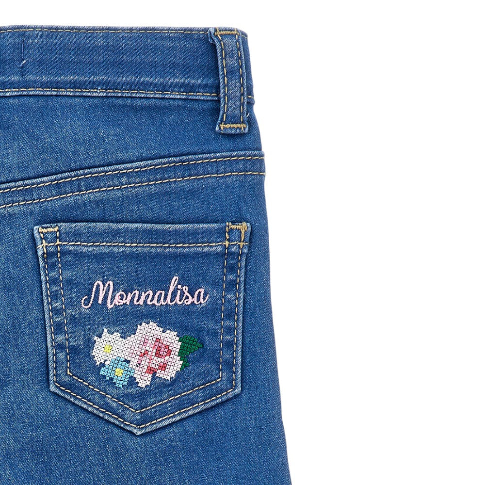 Jeans Monnalisa Denim con Ricamo Fiore 39G4031