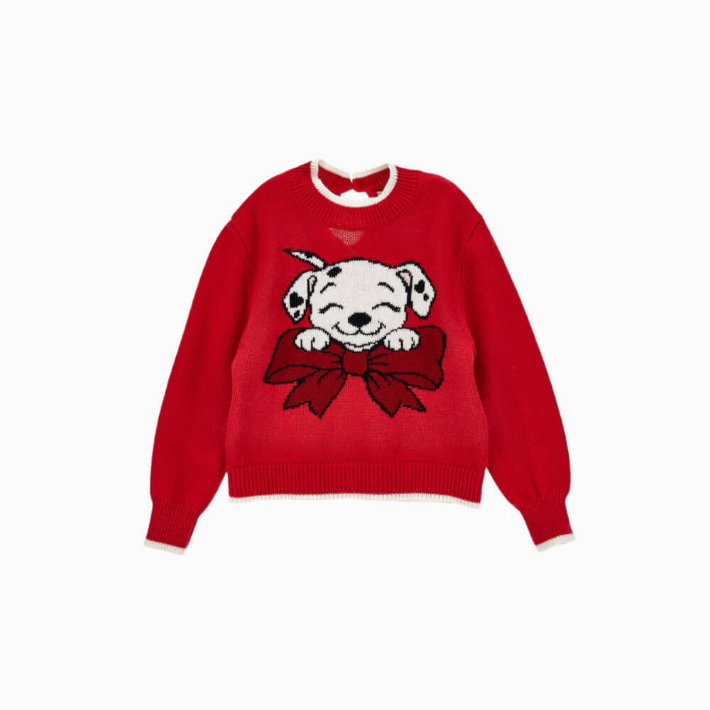 Monnalisa Maglioncino bambina rosso con cucciolo dalmata e fiocco – 39H6160043