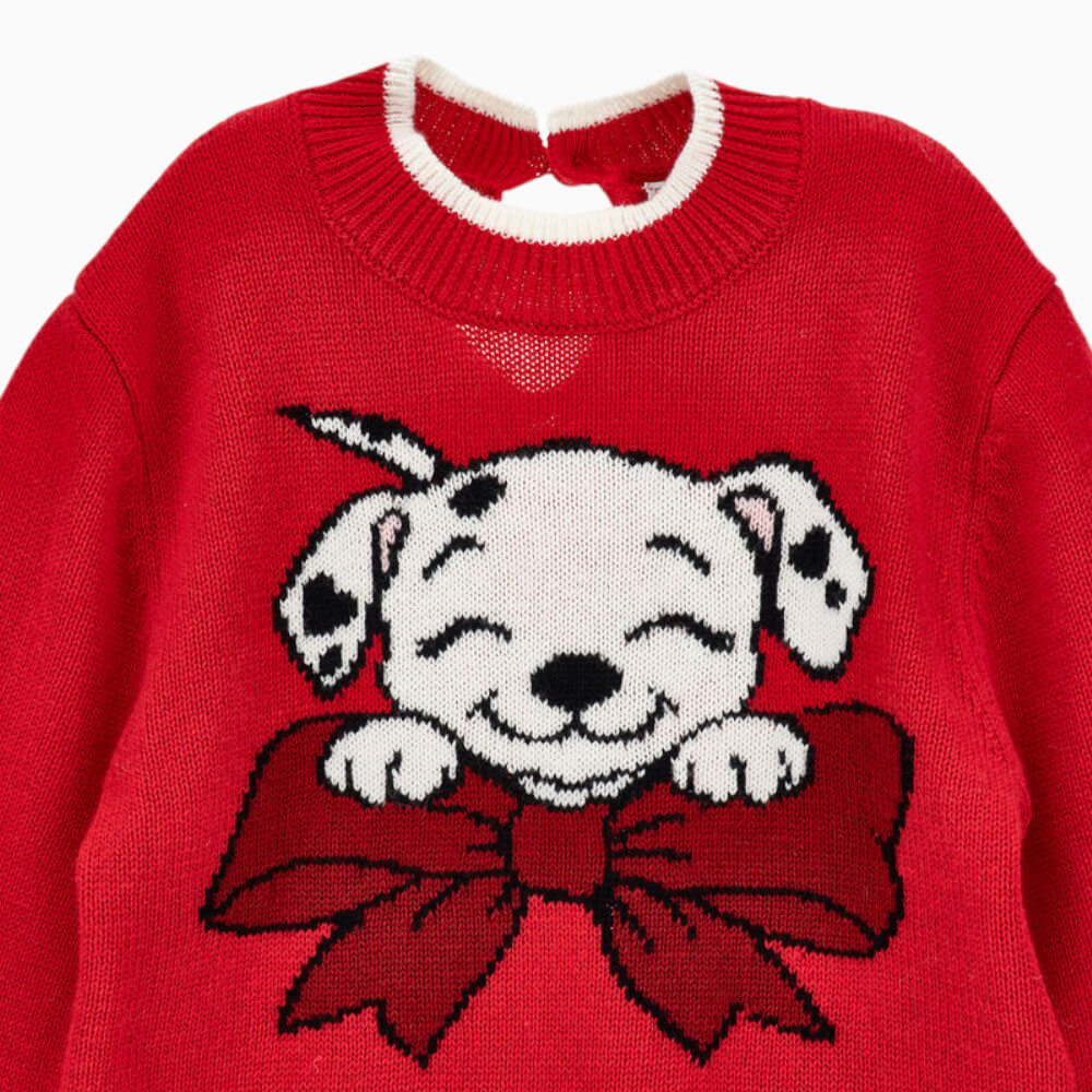 Monnalisa Maglioncino bambina rosso con cucciolo dalmata e fiocco – 39H6160043