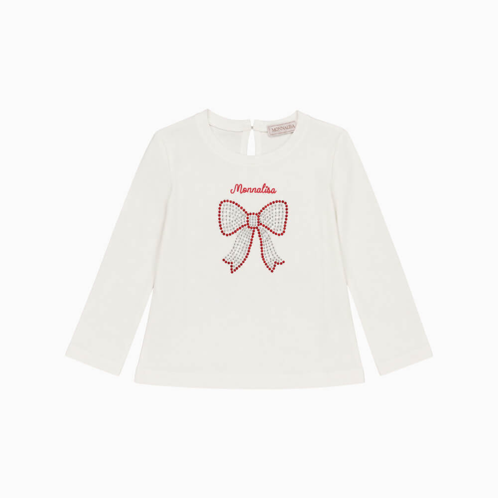 Monnalisa Maglietta bambina bianca con fiocco di strass – 39H6200143