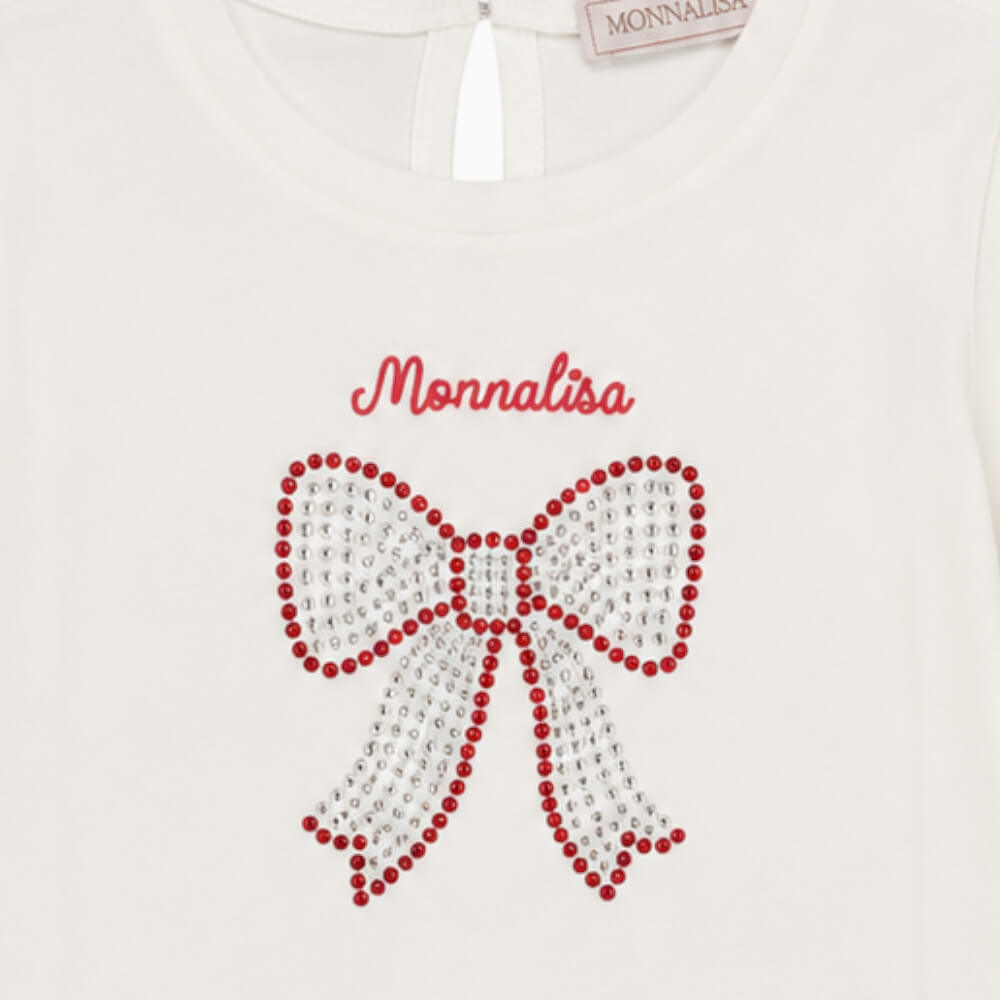 Monnalisa Maglietta bambina bianca con fiocco di strass – 39H6200143
