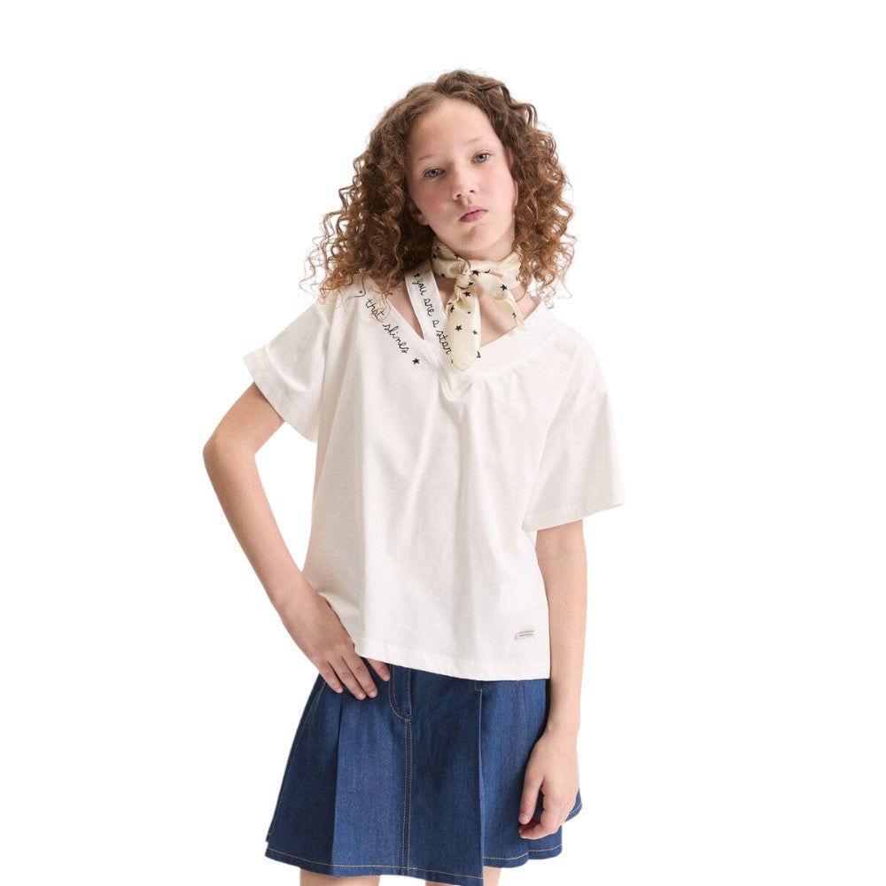 T-shirt Monnalisa Bianca Bambina con Dettaglio Logo 41G6040001