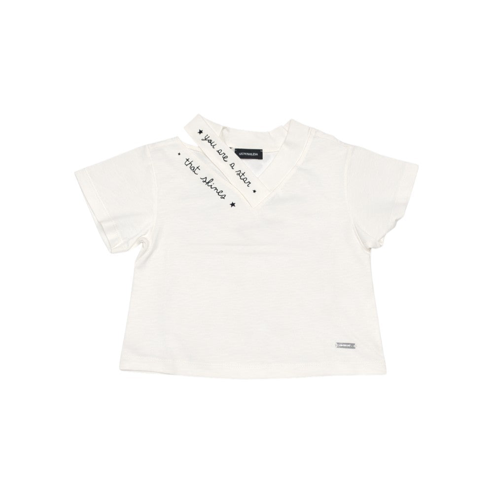 T-shirt Monnalisa Bianca Bambina con Dettaglio Logo 41G6040001