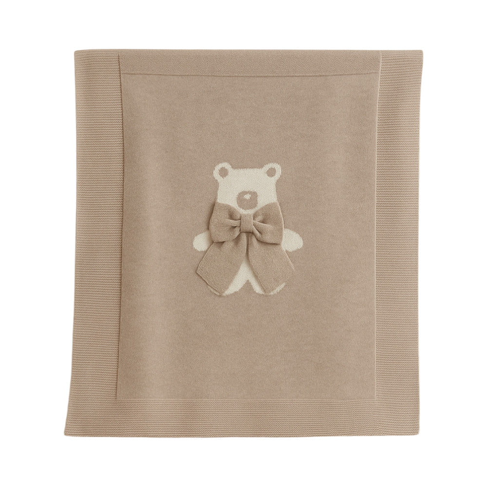 Copertina Neonato con Orsetto in Filo di Cotone Beige | Aurora