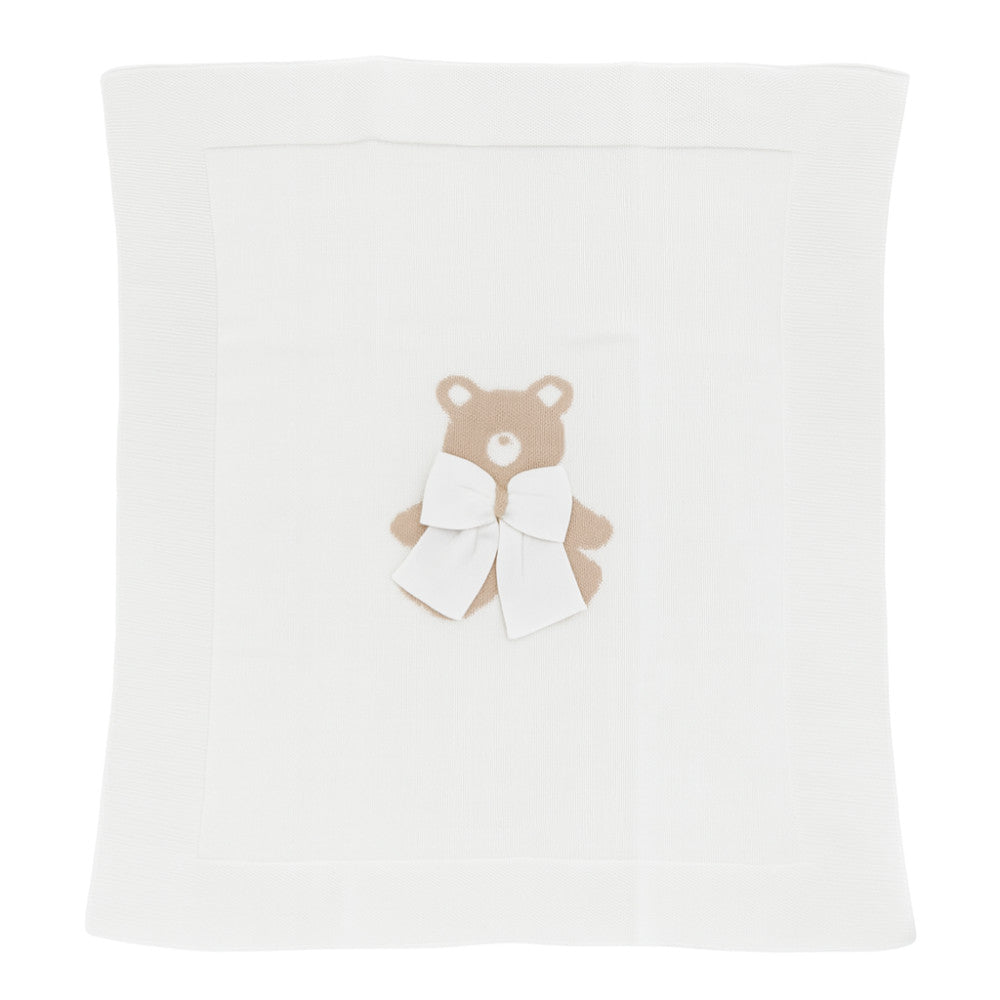 Copertina Neonato con Orsetto in Filo di Cotone Beige | Aurora