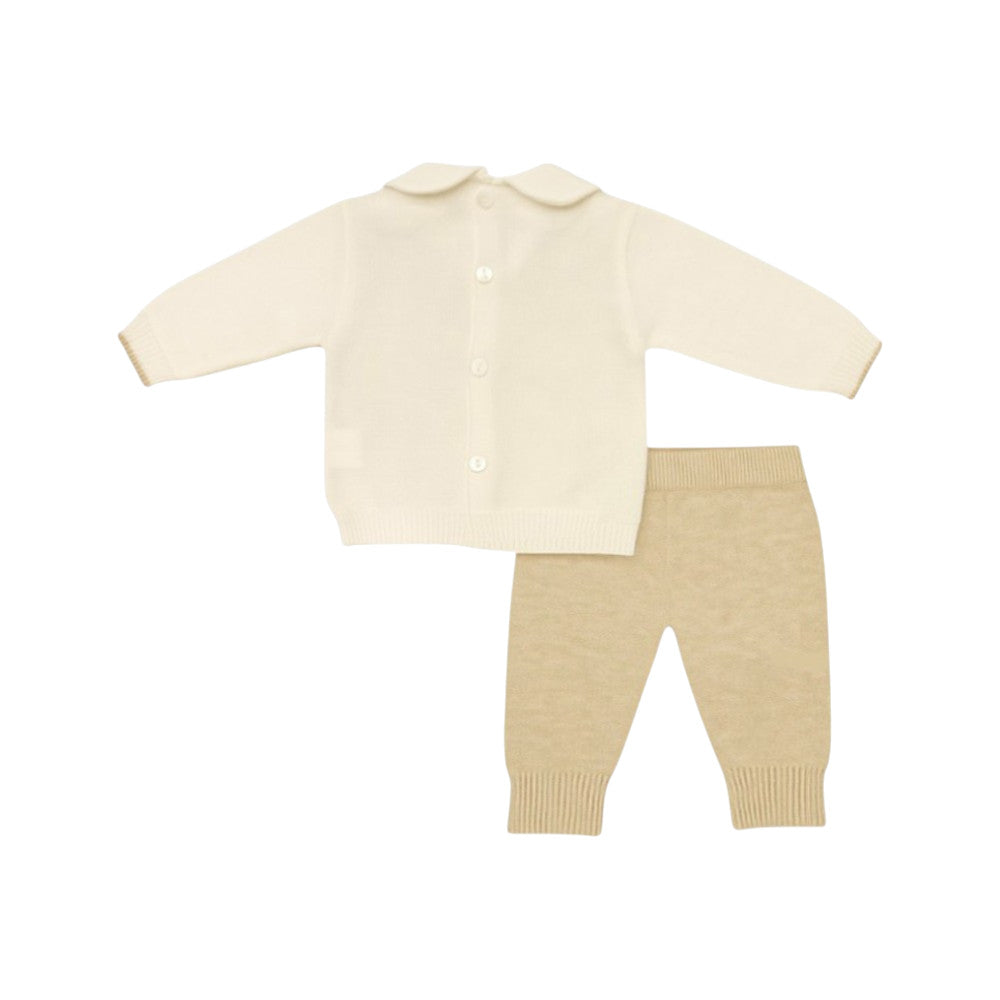 Coprifasce Neonato con Orsetto e Fiocco in Filo di Cotone Bianco-Beige | Aurora