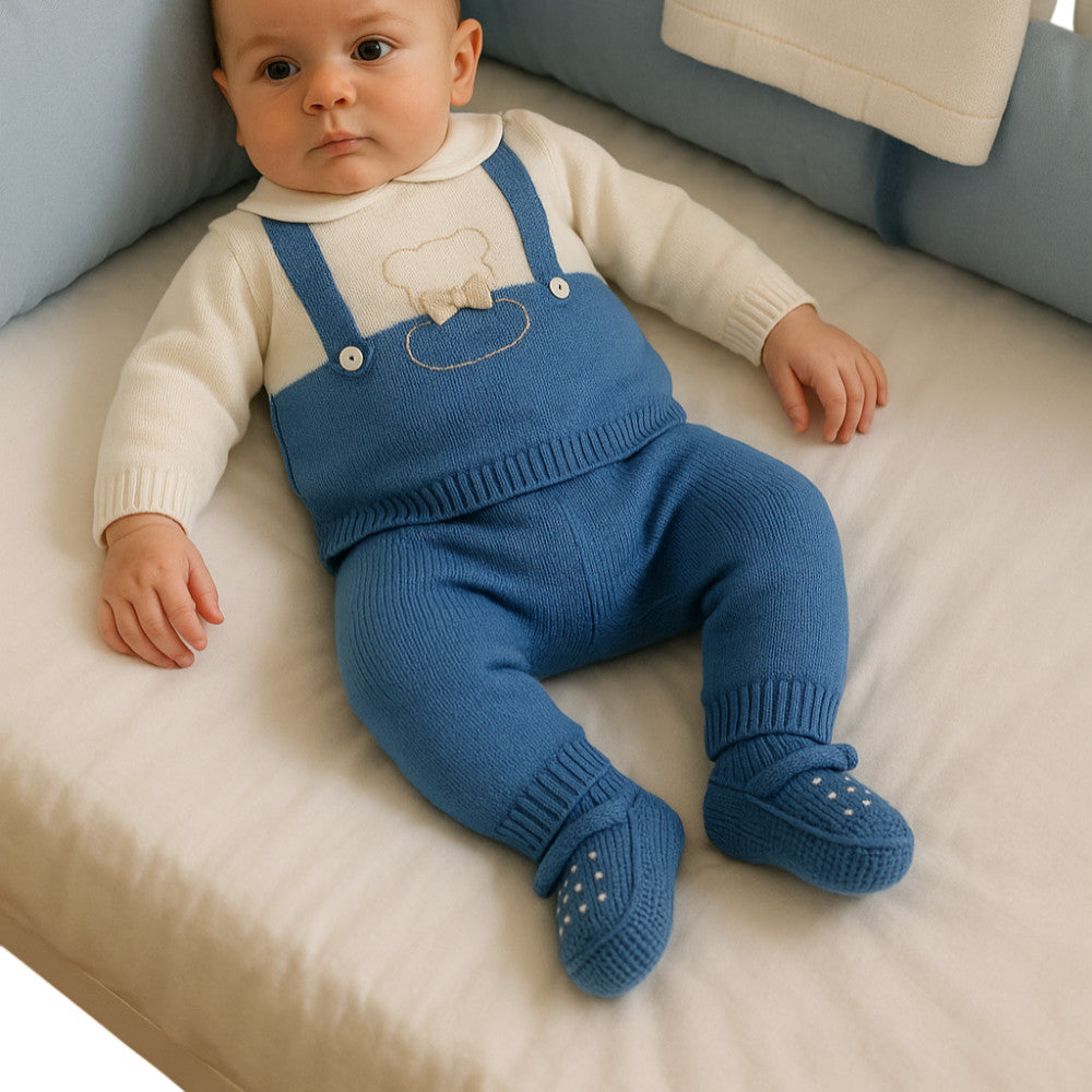 Coprifasce Neonato Elegante Blu con Effetto Salopette in Cotone Aurora - 4405.229