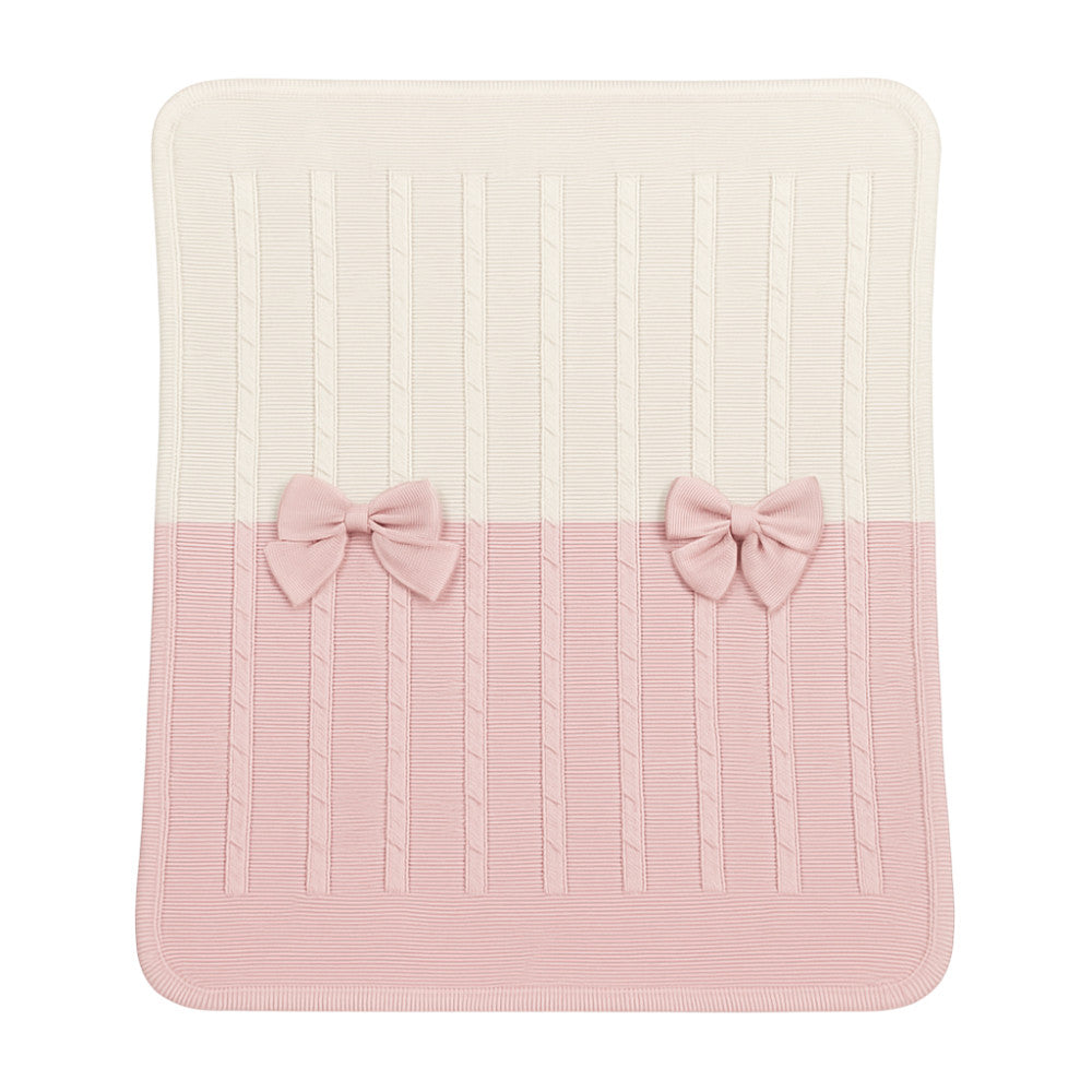 Copertina Neonata Elegante Bianco e Glicine con Fiocchi in Cotone | Aurora
