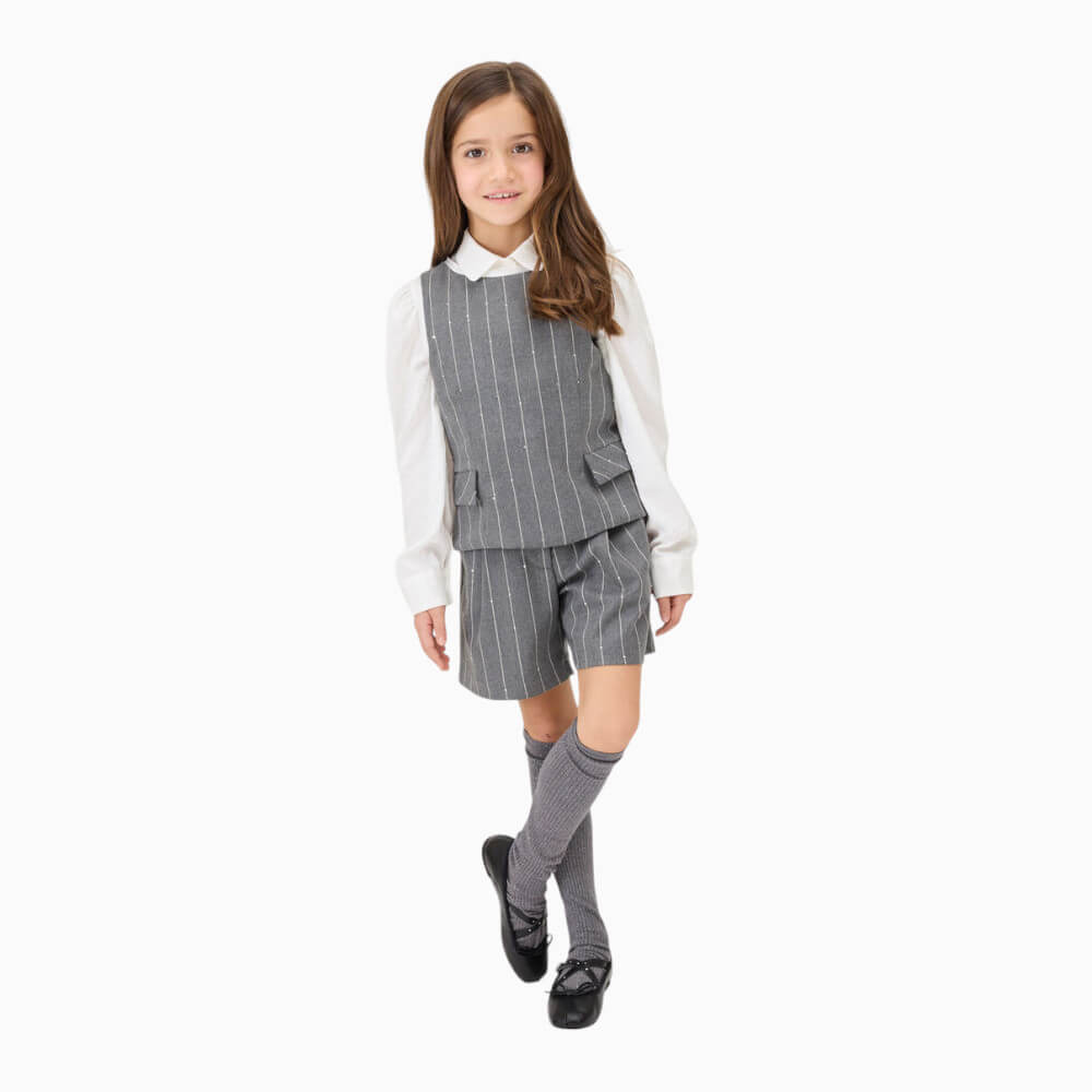 Monnalisa Shorts bambina gessato grigio con pinces – 71H4030031