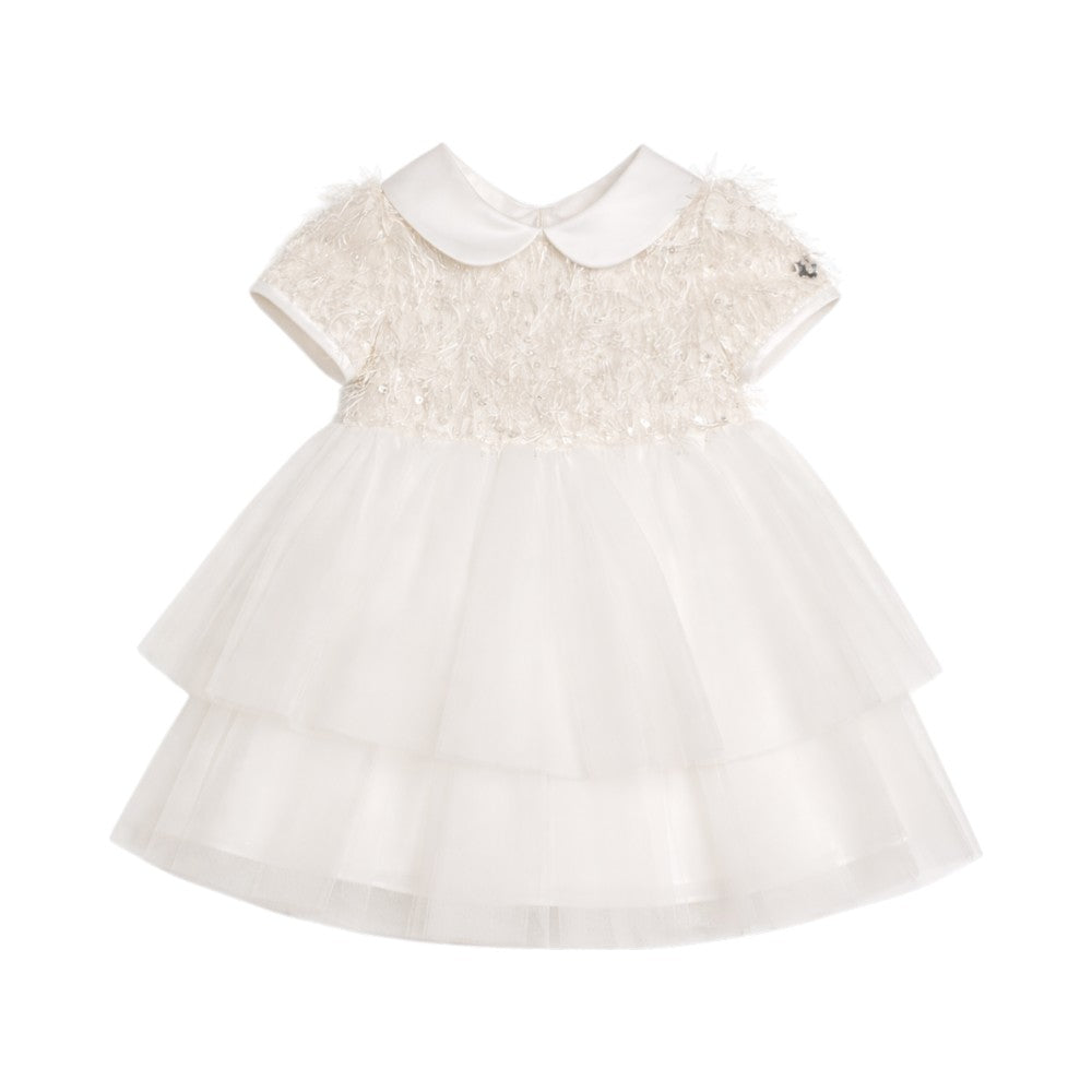 Vestito Monnalisa Cerimonia Bianco con Rouches 73G9001