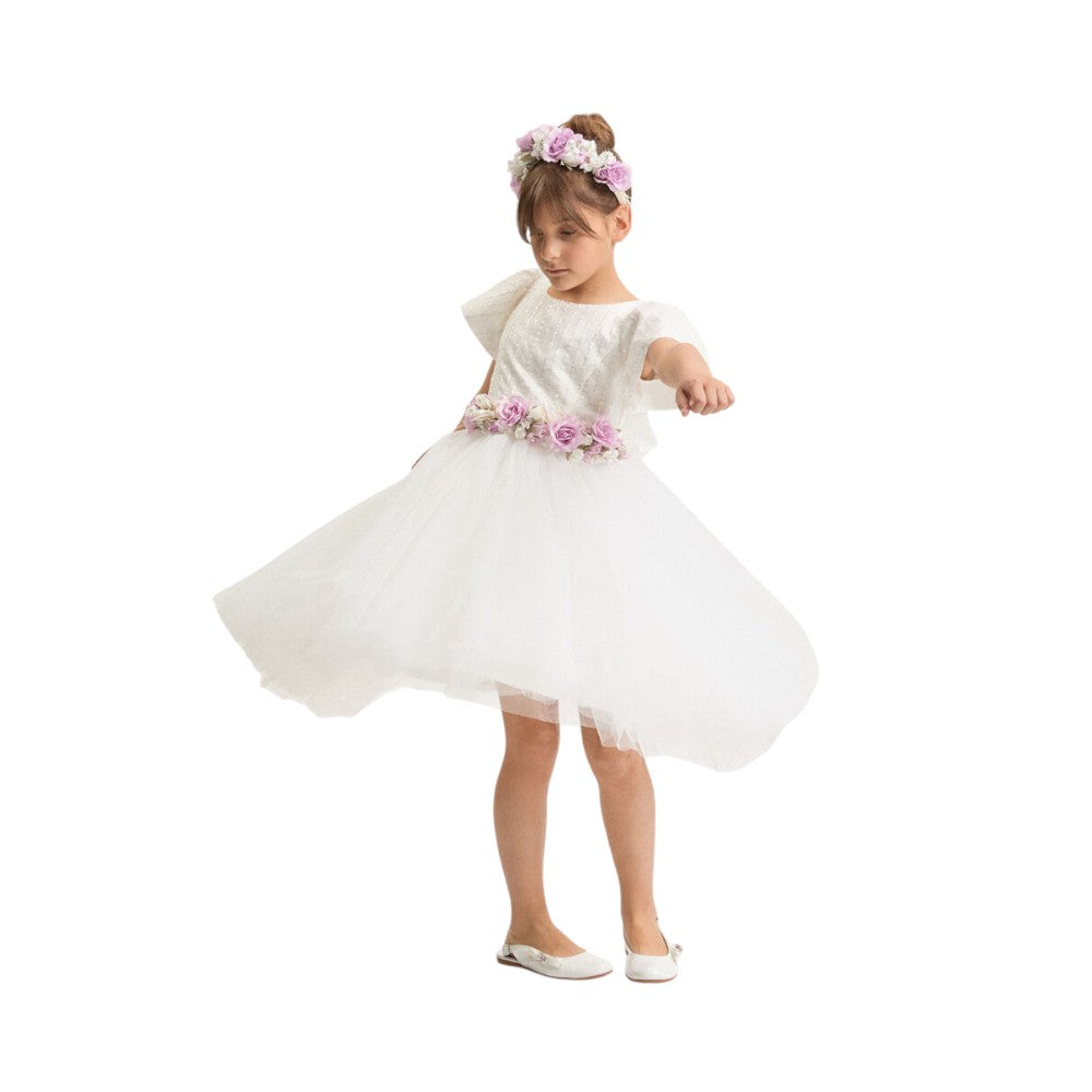 Abito bambina bianco in tulle con Pailettes Monnalisa – 79G9141