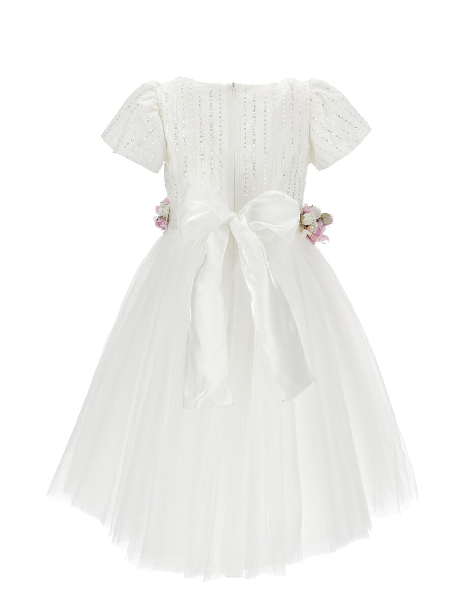 Abito bambina bianco in tulle con Pailettes Monnalisa – 79G9141
