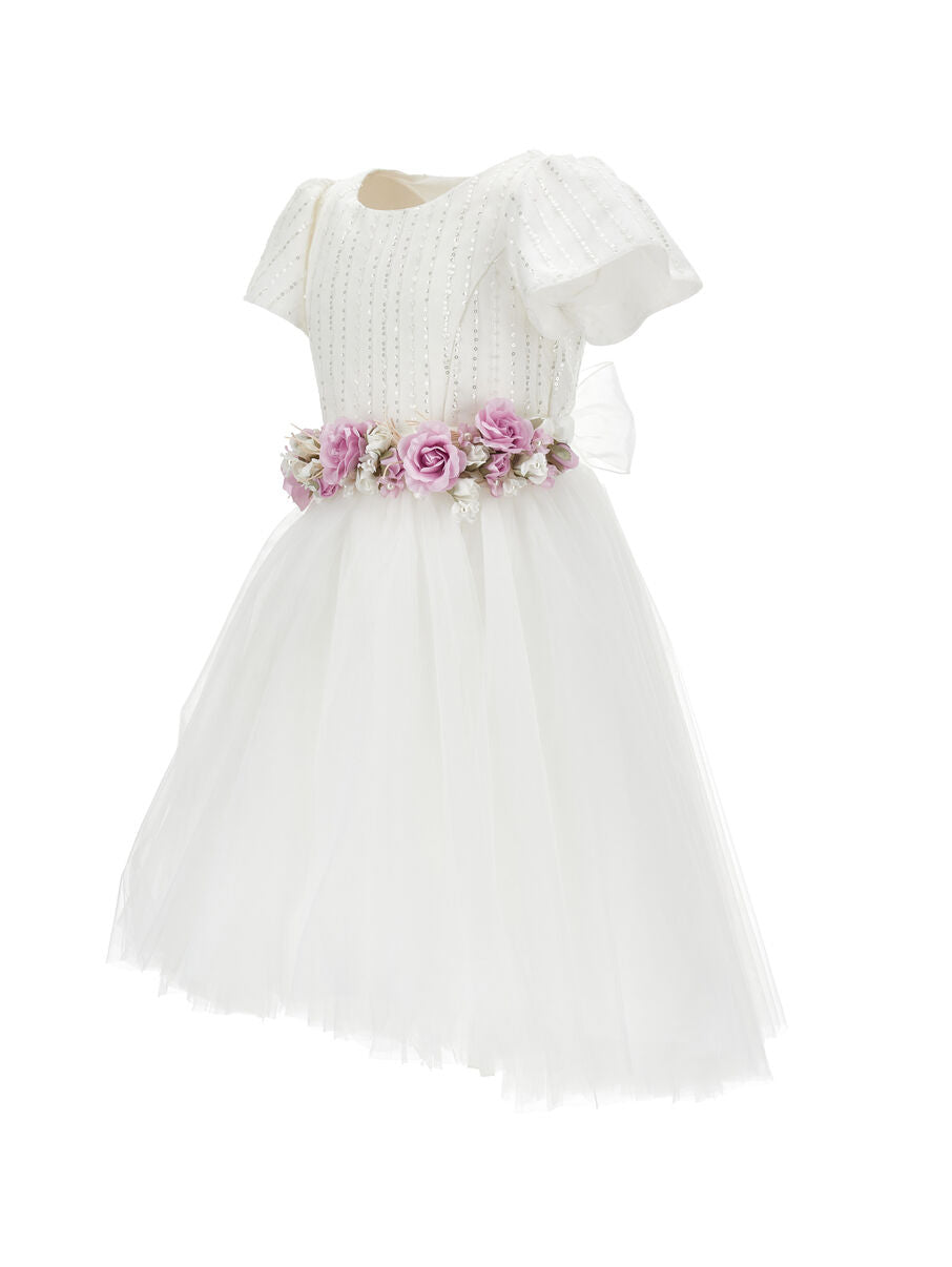Abito bambina bianco in tulle con Pailettes Monnalisa – 79G9141