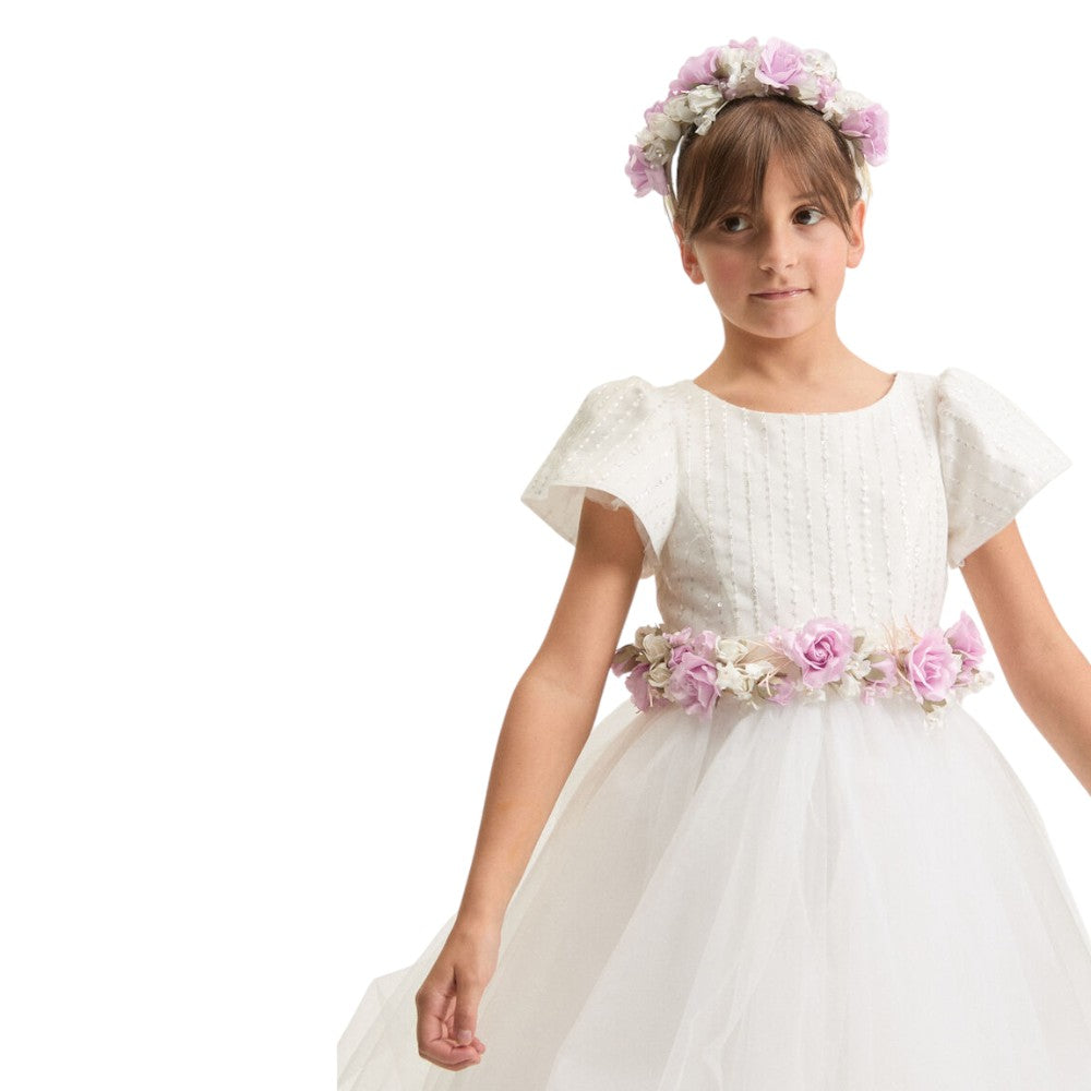Abito bambina bianco in tulle con Pailettes Monnalisa – 79G9141