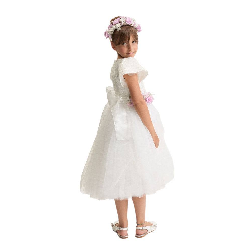 Abito bambina bianco in tulle con Pailettes Monnalisa – 79G9141