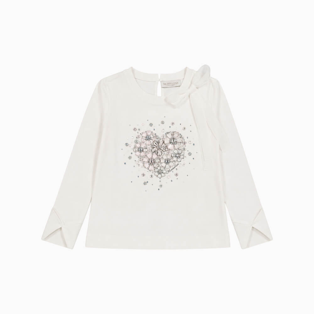 Monnalisa Maglietta bambina bianca con cuore di strass – 79H6050001