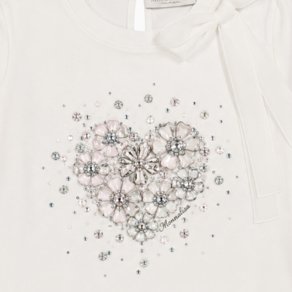 Monnalisa Maglietta bambina bianca con cuore di strass – 79H6050001