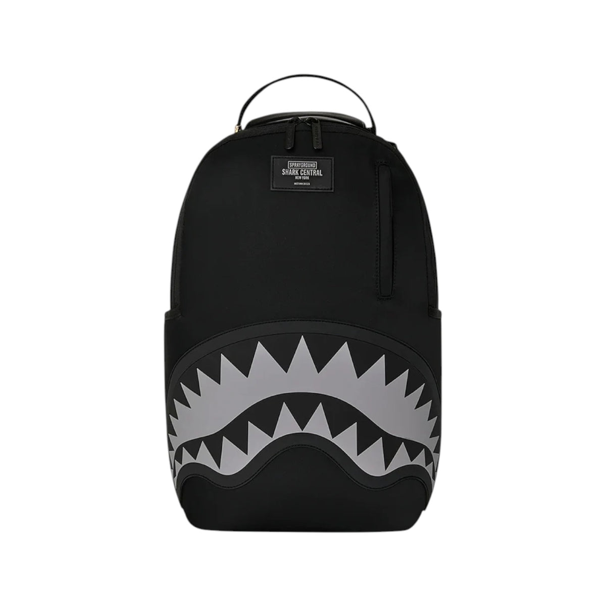 Zaino Sprayground Shark Central nero in nylon con Shark Mouth grigio embossed
