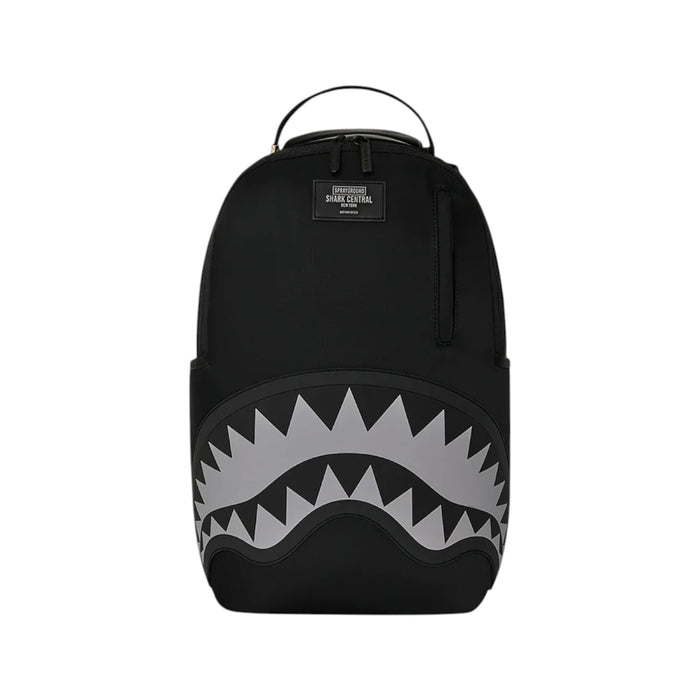 Zaino Sprayground Shark Central nero in nylon con Shark Mouth grigio embossed