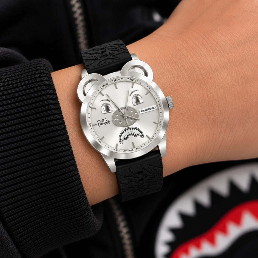 Sprayground Silver Graff Emboss Watch argento con cinturino nero
