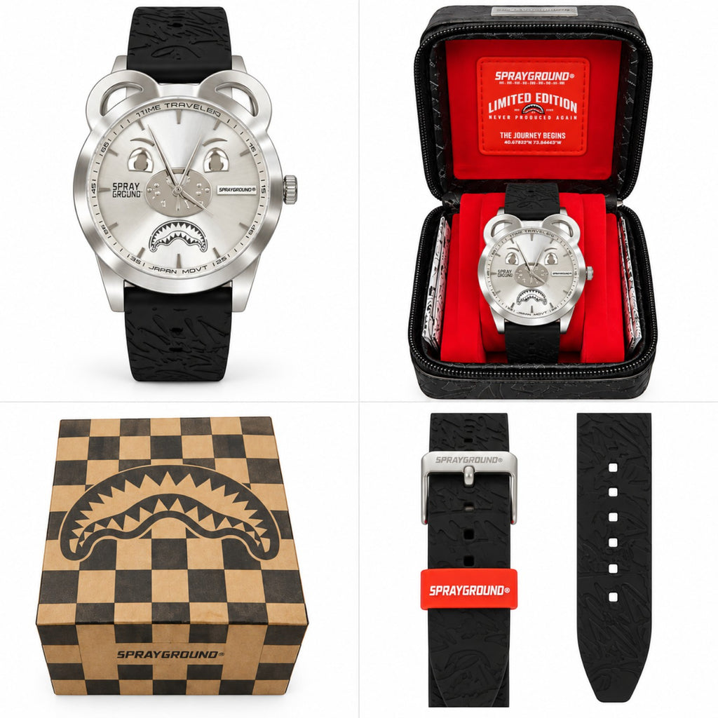 Sprayground Silver Graff Emboss Watch argento con cinturino nero