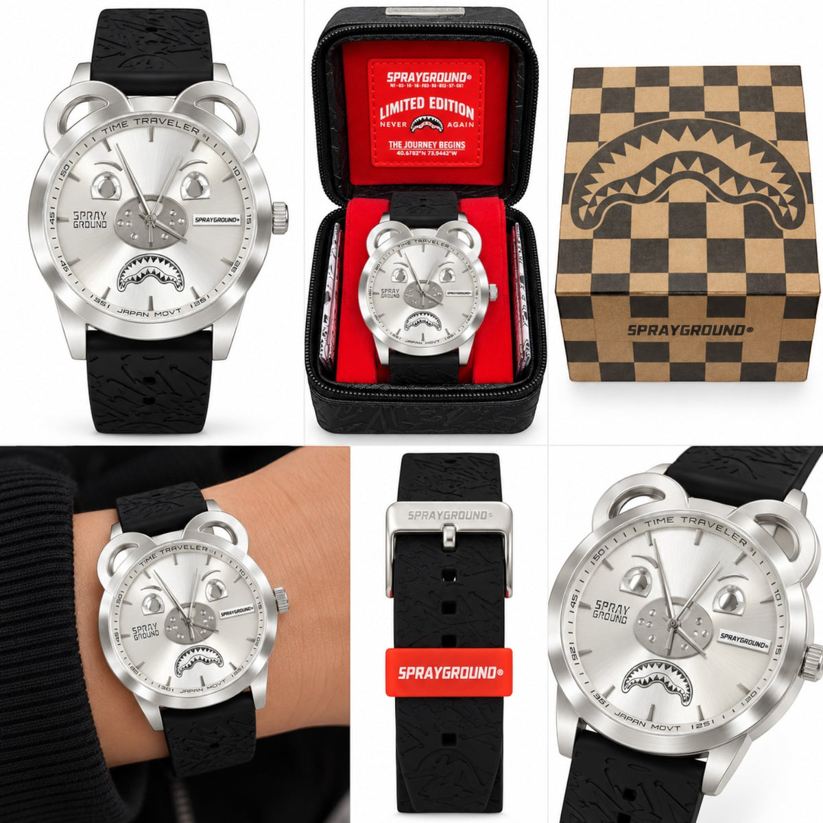 Sprayground Silver Graff Emboss Watch argento con cinturino nero