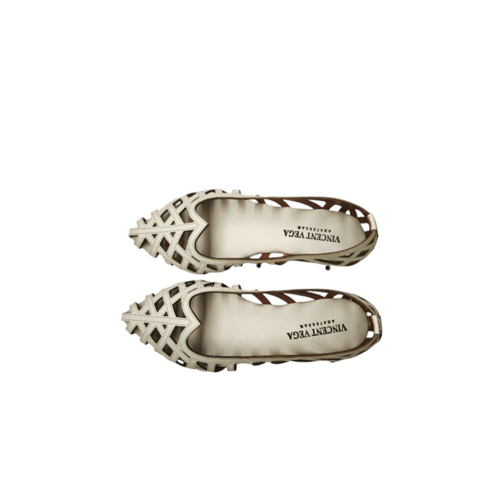 Vincent VEGA Ballerina Elegante Traforata Color Panna con Design Geometrico