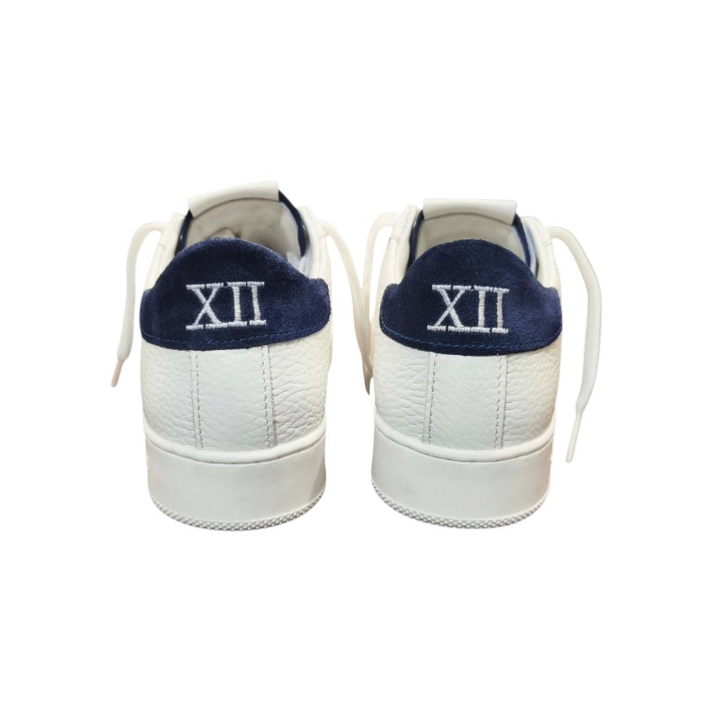 Twelve Sneakers in Pelle Bianca Martellata con Dettagli Blu Suede