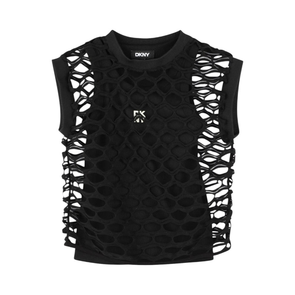 Tween set DKNY Ragazza Nero T-Shirt traforata + Top –  D62317