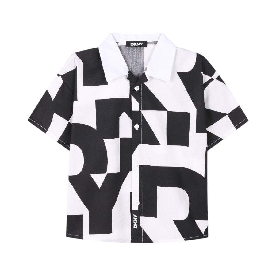 Camicia DKNY Unisex stampa grafica logo Bianco e Nero –  D62338