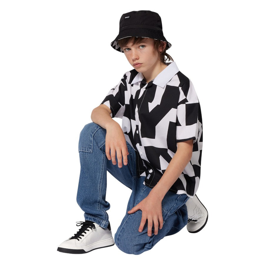 Camicia DKNY Unisex stampa grafica logo Bianco e Nero –  D62338