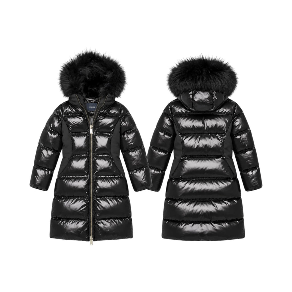 Giubbino Yes Zee Ragazza Nero Lungo con Cappuccio e Pelliccia Removibile EJO015-0801