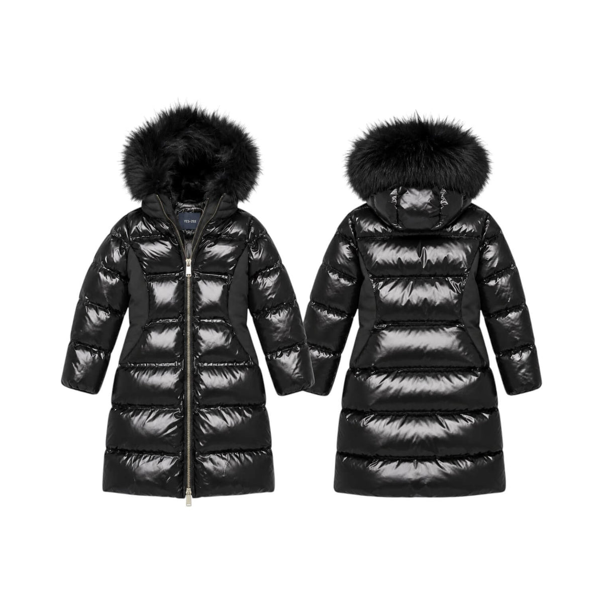 Giubbino Yes Zee Ragazza Nero Lungo con Cappuccio e Pelliccia Removibile EJO015-0801