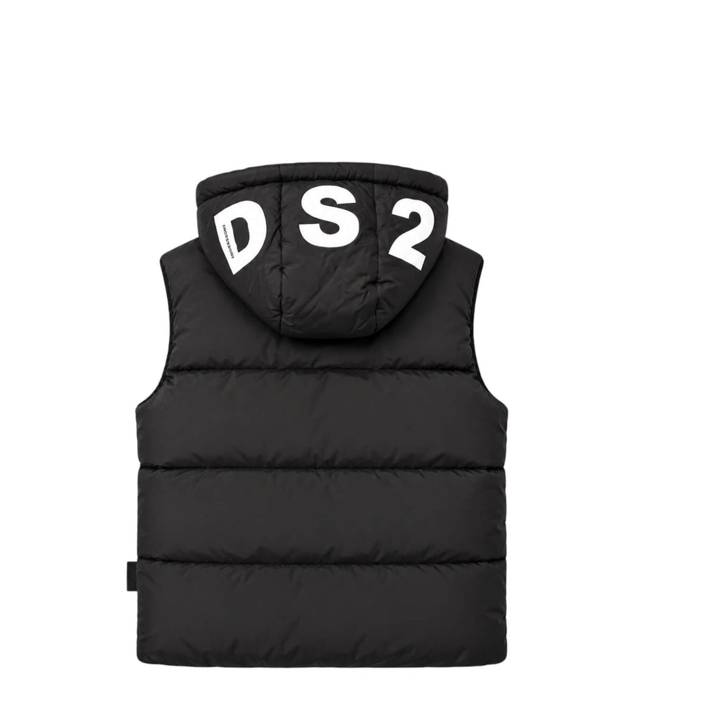 Gilet DS2 Ragazzo Nero Smanicato con Cappuccio F62K102-02