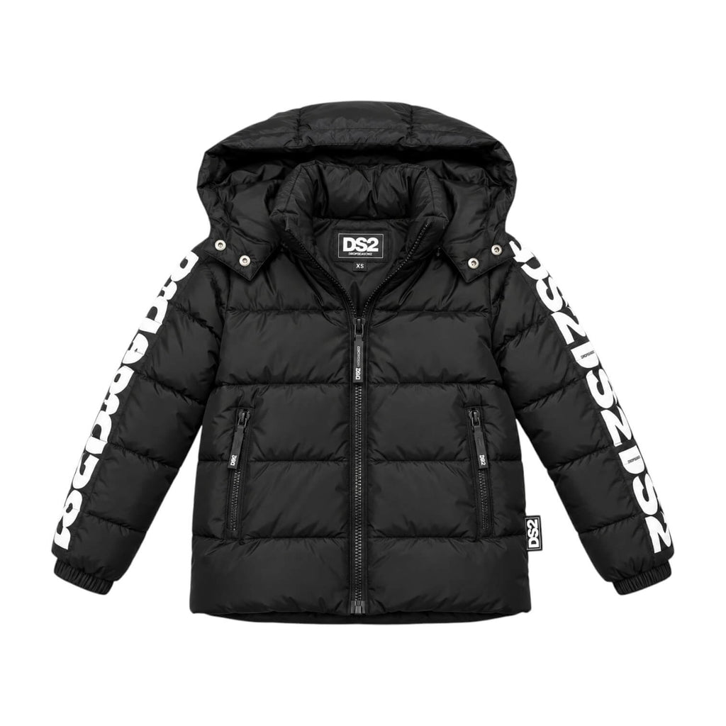 Giubbino DS2 Ragazzo Nero con Cappuccio e Logo Maniche F62K105-02