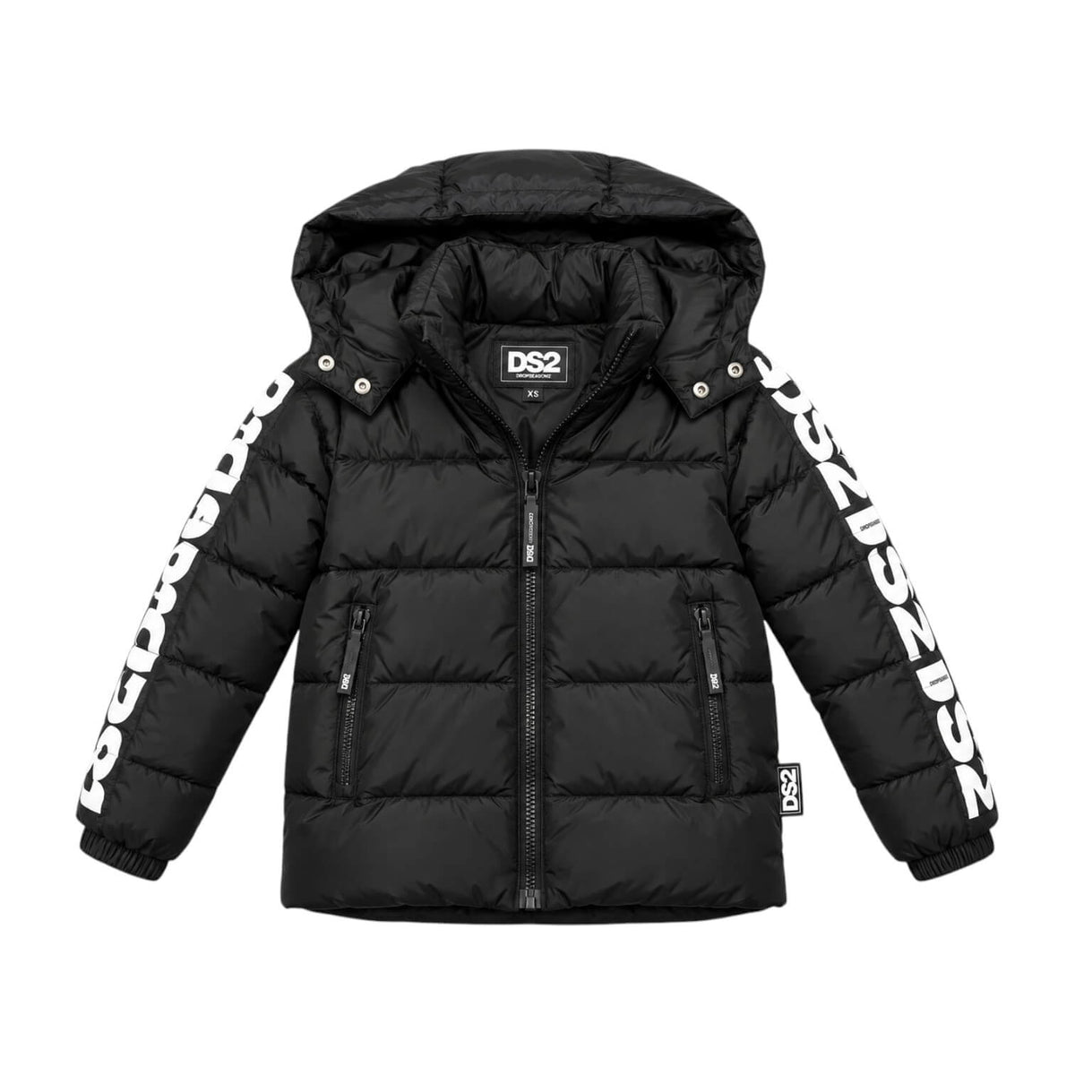 Giubbino DS2 Ragazzo Nero con Cappuccio e Logo Maniche F62K105-02