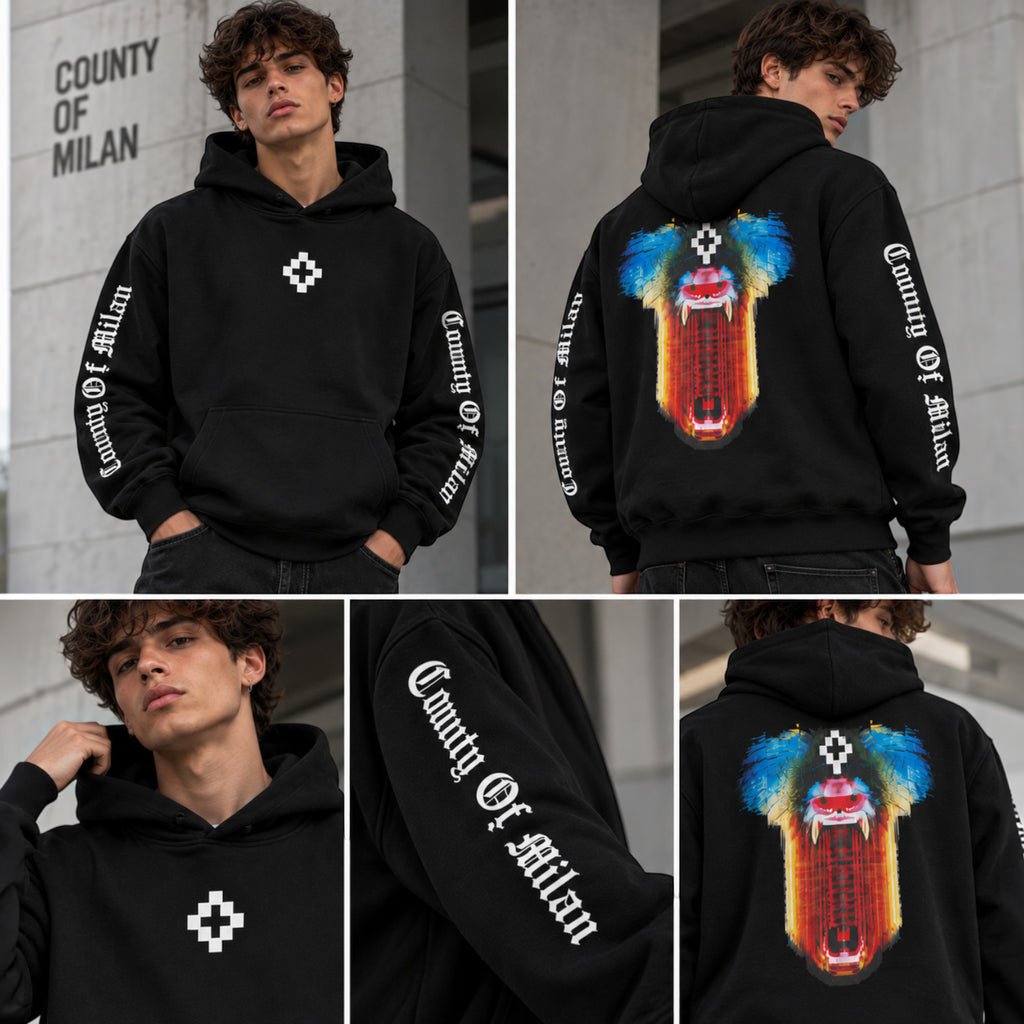 Felpa County of Milan Junior Nera con Cappuccio e Stampa Posteriore