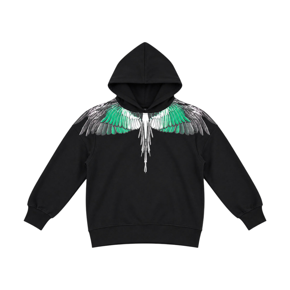 Felpa County of Milan Junior Nera con Cappuccio e Stampa Wings Verde