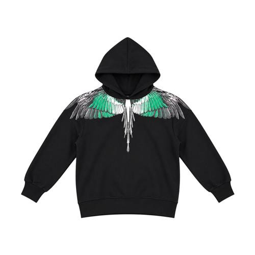 Felpa County of Milan Junior Nera con Cappuccio e Stampa Wings Verde